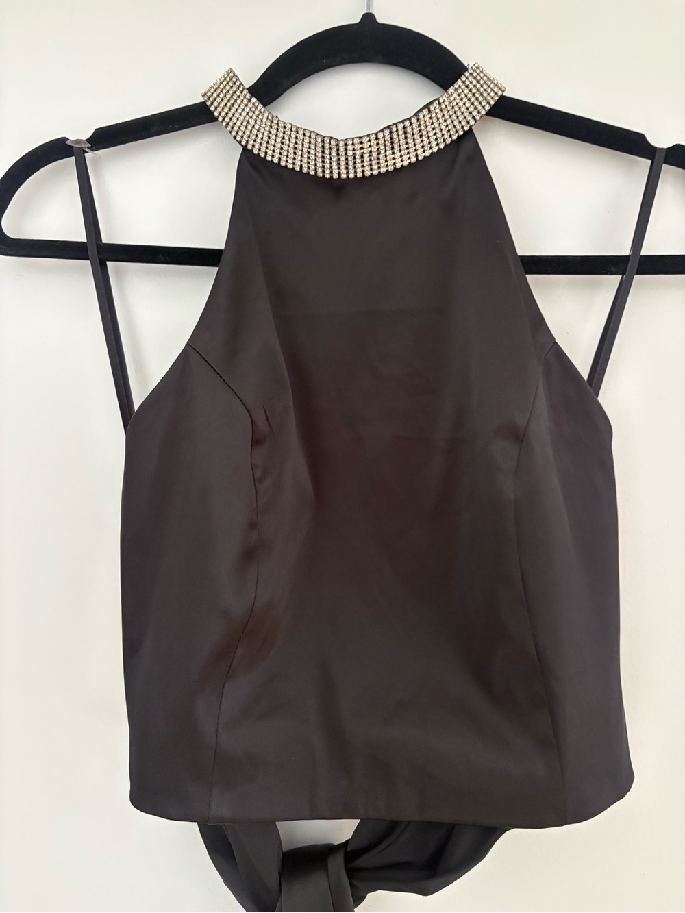 Beaded Halter Crop Top - Black